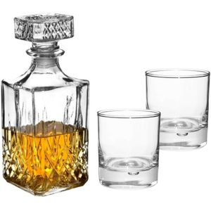 Secret de Gourmet whisky karaf Noblesse 1 liter met 6x luxe whiskyglazen 300 ml - Cadeau set