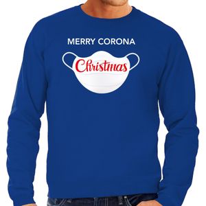 Grote maten Merry corona Christmas foute Kerstsweater / Kerst trui blauw voor heren - Kerstkleding / Christmas outfit
