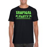 Bellatio Decorations Tropical party T-shirt heren - met glitters - zwart/groen - carnaval/themafeest