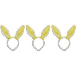 3x Wit/gele Paashaas oren verkleed diademen voor kids/volwassenen - Pasen/Paasviering - Verkleedaccessoires - Feestartikelen