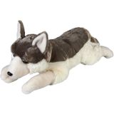 Pluche Grijze Wolf Liggend Knuffel 60 cm - Wolven Wilde Dieren Knuffels - Speelgoed Voor Kinderen