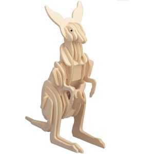 Houten dieren 3D puzzel kangoeroe - Speelgoed bouwpakket 23 x 18,5 x 0,3 cm.