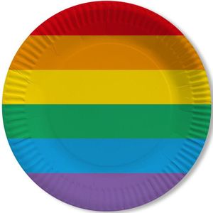 20x Gay pride thema bordjes regenboog 23 cm - Papieren wegwerp servies - Regenbogen Gay Parade versieringen/decoraties