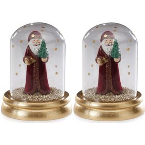 2x stuks sneeuwbollen/snowglobes met kerstman 10,5 cm - Kerstversiering glazen sneeuwbollen/snowglobes
