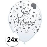 24x Just Married bruiloft thema versiering ballonnen voor bruidspaar