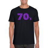 Zwart 70s t-shirt met paarse glitters heren - 70s/80s/disco