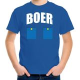 Boer met zakken icoon verkleed t-shirt blauw voor kinderen - Boeren carnaval / feest shirt kleding / kostuum