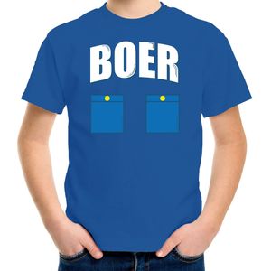 Boer met zakken icoon verkleed t-shirt blauw voor kinderen - Boeren carnaval / feest shirt kleding / kostuum