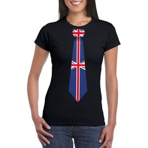 Zwart t-shirt met Groot Brittannie vlag stropdas dames -  Engeland supporter