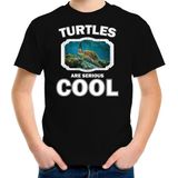 Dieren schildpadden t-shirt zwart kinderen - turtles are serious cool shirt  jongens/ meisjes - cadeau shirt zee schildpad/ schildpadden liefhebber - kinderkleding / kleding