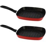 Set van 2x stuks aluminium professionele grillpan Cordoba vierkant met anti-aanbak laag 27 cm