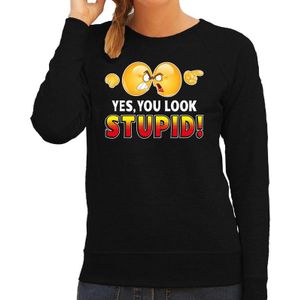 Funny emoticon sweater Yes you look stupid zwart voor dames -  Fun / cadeau trui