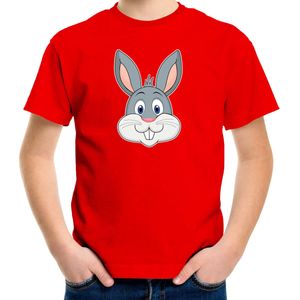 Cartoon konijn t-shirt rood voor jongens en meisjes - Kinderkleding / dieren t-shirts kinderen