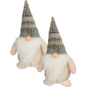 2x stuks pluche gnome/dwerg/kabouter decoratie poppen/knuffels kleding creme en muts 26 x 11 cm