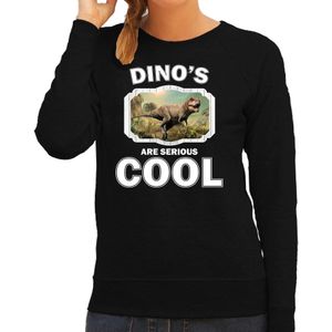 Dieren dinosaurussen sweater zwart dames - dinosaurs are serious cool trui - cadeau sweater stoere t-rex dinosaurus/ dinosaurussen liefhebber