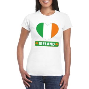 Ierland t-shirt met Ierse vlag in hart wit dames