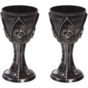 Set van 4x stuks horror kelk wijnglas/drinkbeker zwart 19 cm - Gotische Halloween wijnglazen - Halloween / horror tafeldecoraties