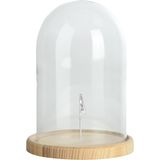 Esschert Design stolp - glas - houten bruin plateau - D15,5 x H25 cm