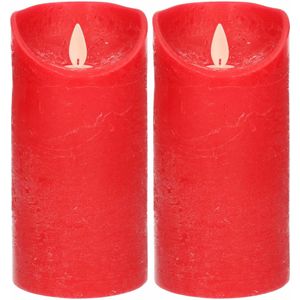 2x Rode LED kaarsen / stompkaarsen 15 cm - Luxe kaarsen op batterijen met bewegende vlam