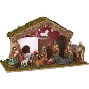 Feeric lights &amp; Christmas Kerstal - met figuren - verlicht - L46 x B17 x H25 cm - op batterij