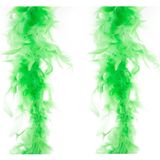 2x stuks carnaval verkleed veren Boa kleur fluor groen 2 meter - Verkleedkleding accessoire