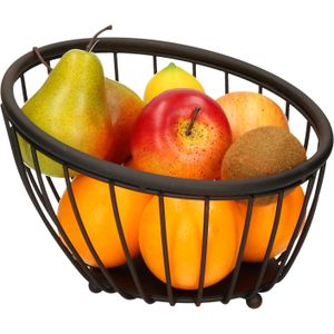 Metalen fruitmand/fruitschaal zwart rond 25 x 10 cm - Fruitschalen/fruitmanden - Draadmand