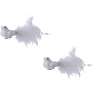 12x Decoratie vogels/vogeltjes op clip wit 17 cm - Woondecoratie/kerstversiering - Kerstboomversiering