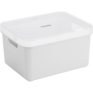 Sunware opbergbox/mand/kist van 32 liter wit kunststof met transparante deksel - 45 x 35 x 24 cm