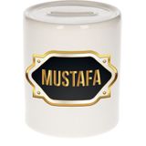 Mustafa naam cadeau spaarpot met gouden embleem - kado verjaardag/ vaderdag/ pensioen/ geslaagd/ bedankt