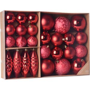 Kerstballen/ornamenten pakket 31x rode kunststof kerstballen mix - Kerstboomversiering/kerstversiering