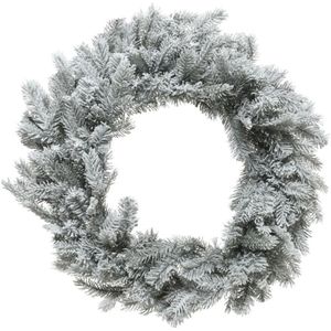 Kerstkrans/dennenkrans groen met sneeuw  50 cm - Dennenkransen/deurkransen kerstversiering