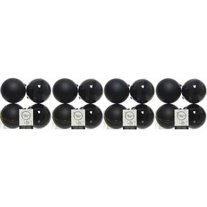 16x Zwarte kunststof kerstballen 10 cm - Mat/glans - Onbreekbare plastic kerstballen - Kerstboomversiering zwart