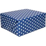 4x stuks inpakpapier/cadeaupapier blauw met witte stippen 200 x 70 cm rol - Kadopapier/geschenkpapier