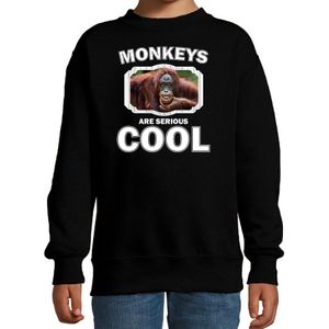 Dieren apen sweater zwart kinderen - monkeys are serious cool trui jongens/ meisjes - cadeau gekke orangoetan / apen liefhebber - kinderkleding / kleding