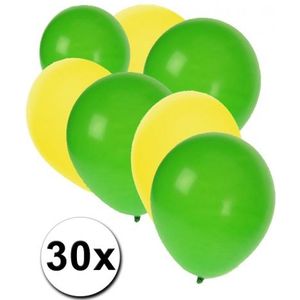 30x Ballonnen geel en groen - 27 cm - gele / groene versiering