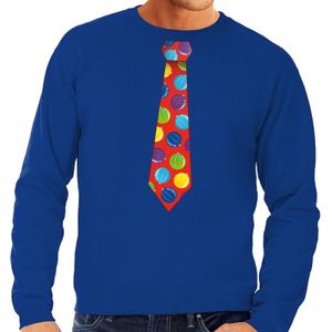 Foute kersttrui / sweater stropdas met kerstballen print blauw voor heren