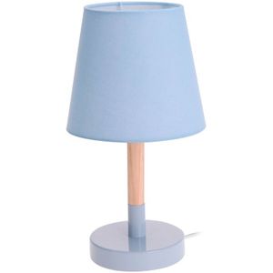 Lichtblauwe Tafellamp/Schemerlamp Hout/Metaal 23 cm - Woondecoratie Lamp Op Metalen Voet Lichtblauw