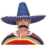 Guirca Mexicaanse Sombrero hoed voor heren - carnaval/verkleed accessoires - blauw - dia 60 cm