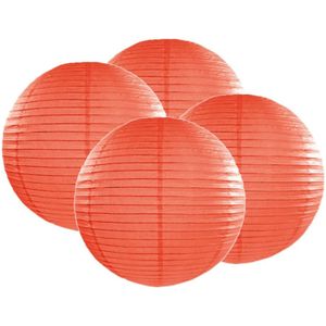 4x stuks luxe bol vorm lampion oranje 35 cm - Party of verjaardag feestartikelen/versiering