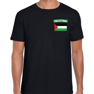 Palestina t-shirt met vlag zwart op borst voor heren - Palestina landen shirt - supporter kleding