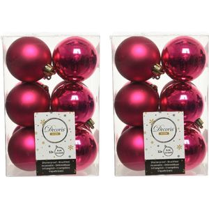 24x Bessen roze kunststof kerstballen 6 cm - Mat/glans - Onbreekbare plastic kerstballen - Kerstboomversiering bessen roze