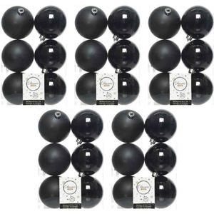 30x Zwarte kunststof kerstballen 8 cm - Mat/glans - Onbreekbare plastic kerstballen - Kerstboomversiering zwart