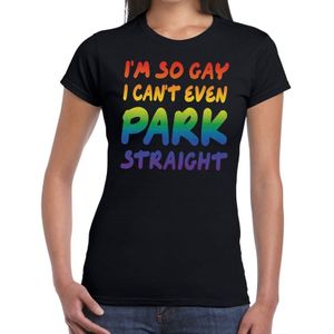 I am so gay i can't even park straight gay pride t-shirt zwart met regenboog tekst voor dames -  LGBT kleding