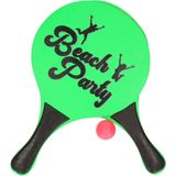 Groene beachball set buitenspeelgoed - Houten beachballset - Rackets/batjes en bal - Tennis ballenspel