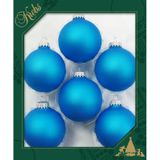 Krebs kerstballen - 6x st - blauw - 7 cm - glas - intens blauw - velvet - kerstversiering