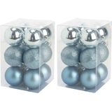 36x stuks kunststof kerstballen ijsblauw 6 cm mat/glans/glitter - Onbreekbare plastic kerstballen - Kerstversiering