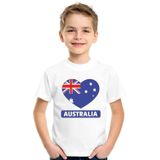 Australie kinder t-shirt met Australische vlag in hart wit jongens en meisjes