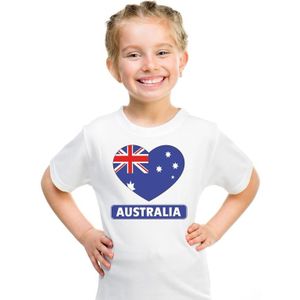 Australie kinder t-shirt met Australische vlag in hart wit jongens en meisjes