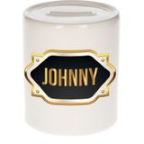 Johnny naam cadeau spaarpot met gouden embleem - kado verjaardag/ vaderdag/ pensioen/ geslaagd/ bedankt