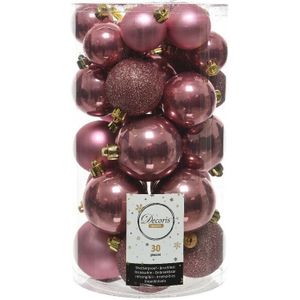 30x Oud roze kunststof kerstballen 4 - 5 - 6 cm - Mat/glans/glitter - Onbreekbare plastic kerstballen - Kerstboomversiering